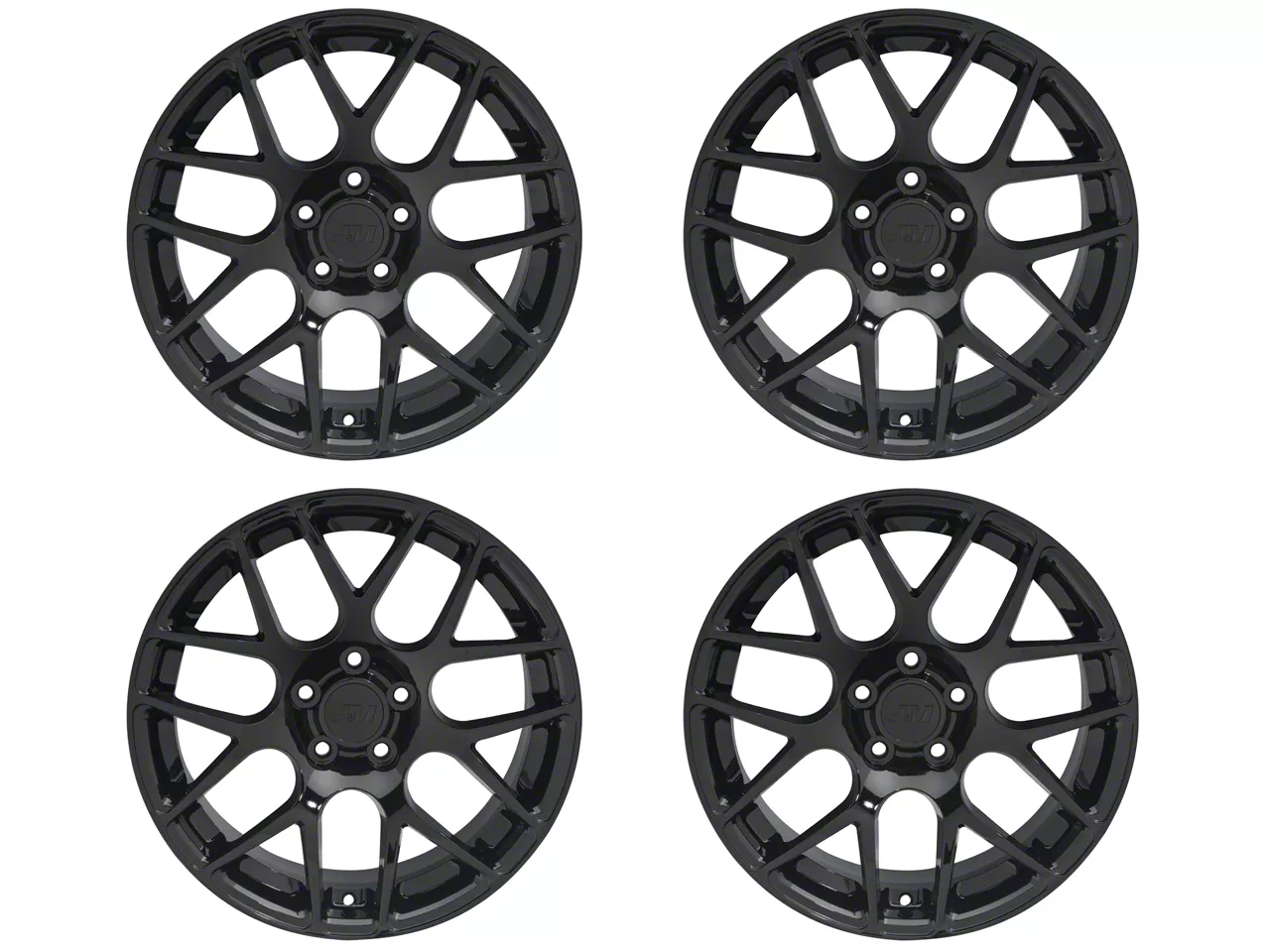 Staggered AMR Gloss Black 4-Wheel Kit; 18x9/18x10; 30mm/45mm Offset (10-14 Mustang, Excluding 13-14 GT500)