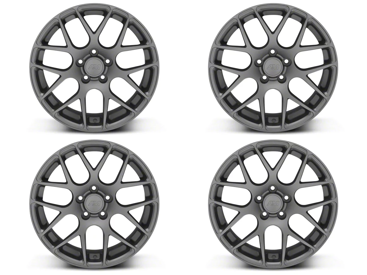 Staggered AMR Charcoal 4-Wheel Kit; 18x9/18x10; 30mm/45mm Offset (10-14 Mustang, Excluding 13-14 GT500)