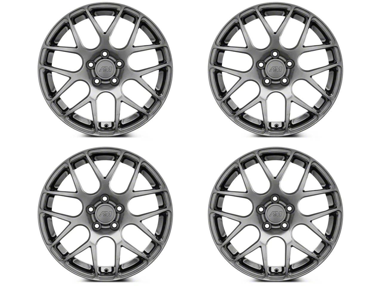 Staggered AMR Dark Stainless 4-Wheel Kit; 18x9/18x10; 30mm/45mm Offset (10-14 Mustang, Excluding 13-14 GT500)