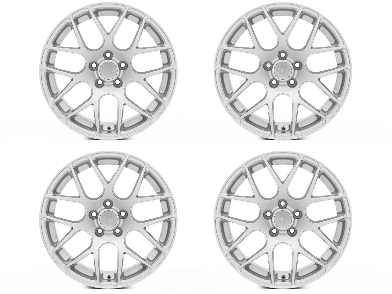 Staggered AMR Silver 4-Wheel Kit; 18x9/18x10; 30mm/45mm Offset (10-14 Mustang, Excluding 13-14 GT500)