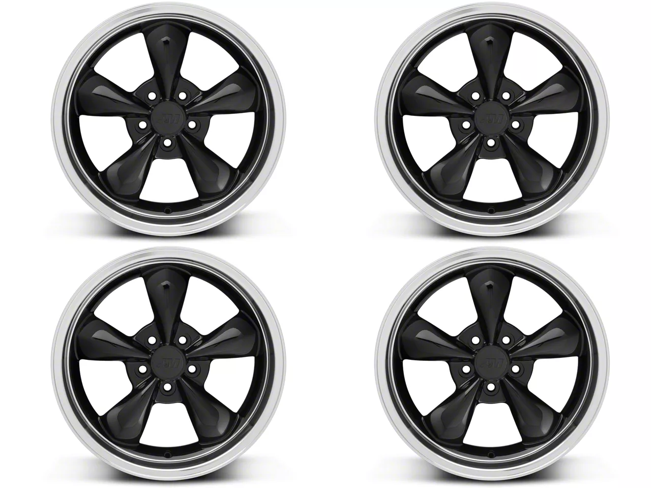Staggered Deep Dish Bullitt Gloss Black 4-Wheel Kit; 20x8.5/20x10; 38mm Offset (2010 Mustang GT; 10-14 Mustang V6)