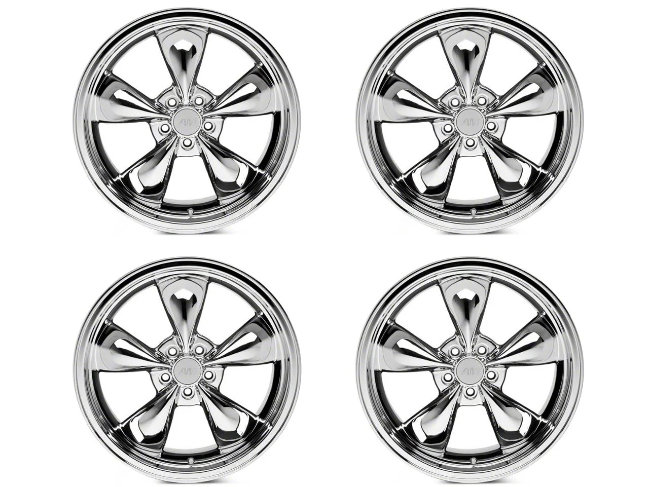 Staggered Deep Dish Bullitt Chrome 4-Wheel Kit; 20x8.5/20x10; 38mm Offset (2010 Mustang GT; 10-14 Mustang V6)