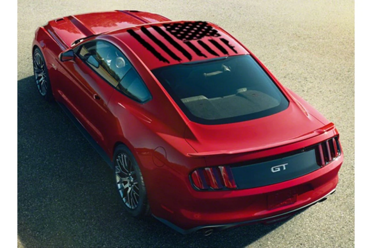 Tattered American Flag Roof Graphic without Antenna Cutout; Matte Black (05-23 Mustang Coupe/Fastback)
