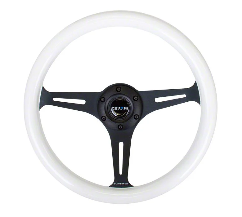 NRG Innovations Classic Wood Grain 350mm Steering Wheel; Black and Purple Glow In The Dark (Universal; Some Adaptation May Be Required)