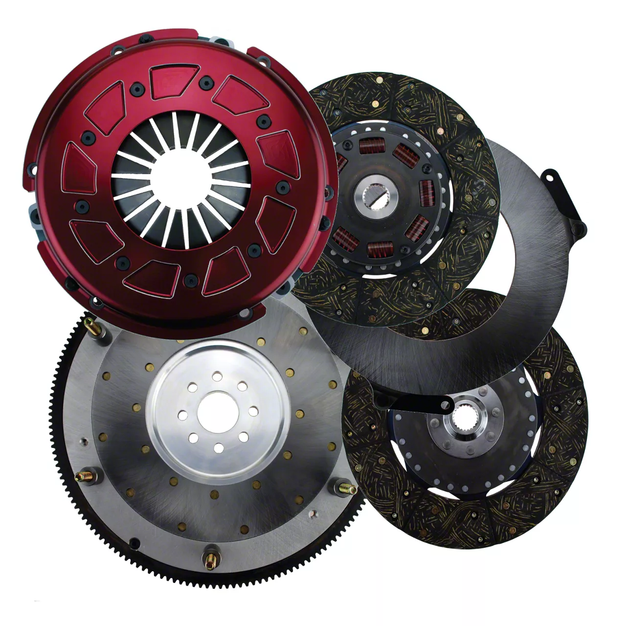 RAM Clutches Pro Street 300 Series Organic Dual Disc Clutch Kit with 8-Bolt Aluminum Flywheel; 23-Spline (11-17 Mustang GT)