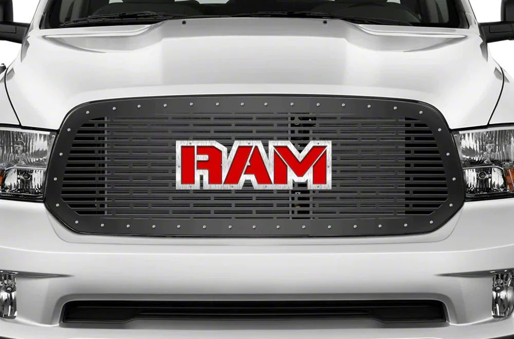 1-Piece Steel Upper Replacement Grille; Stainless Ram with Red Acrylic Underlay (13-18 RAM 1500, Excluding Rebel)