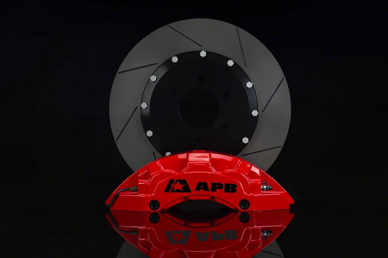 APB 6-Piston Front Big Brake Kit with 16-Inch Slotted Rotors; Red Calipers (02-18 RAM 1500)