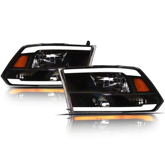 SQ Series Headlights with Sequential Turn Signals; Black Housing; Clear Lens (10-18 RAM 3500 w/ Factory Halogen Non-Projector Headlights)