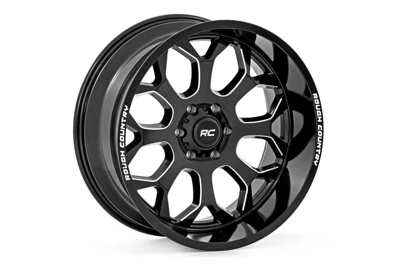 Rough Country 96 Series Gloss Black Milled 6-Lug Wheel; 22x10; -19mm Offset (21-26 Yukon)