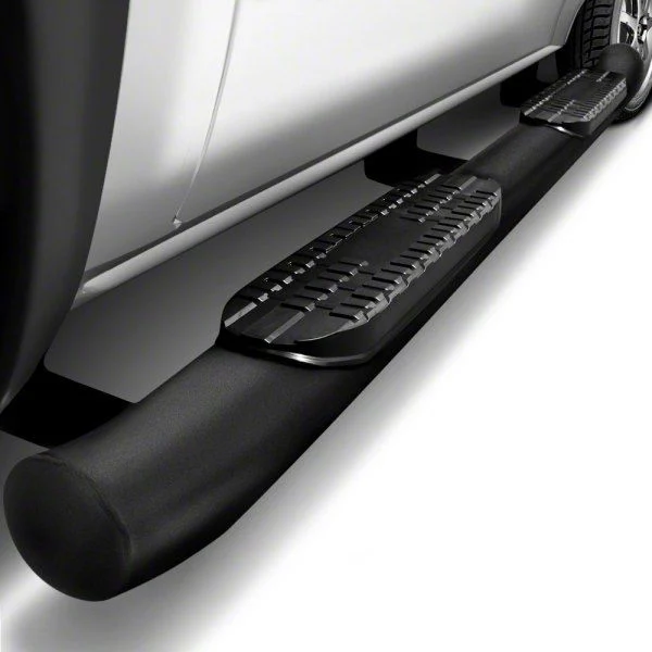4-Inch Oval Curved Side Step Bars; Black (19-26 Sierra 1500 Crew Cab)