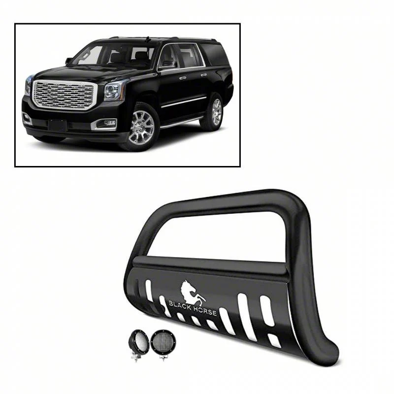 Bull Bar with 5.30-Inch Black Round Flood LED Lights; Black (07-18 Silverado 1500)