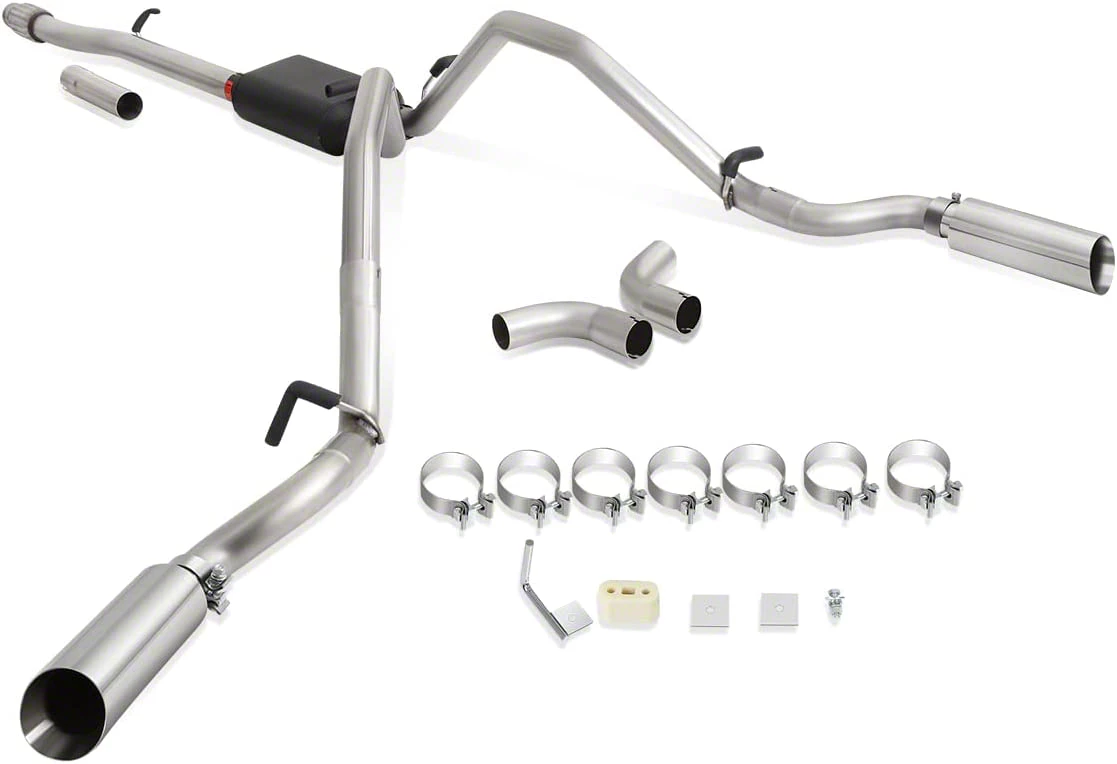 Dual Exhaust System with Polished Tips; Rear Exit (14-18 5.3L Silverado 1500)