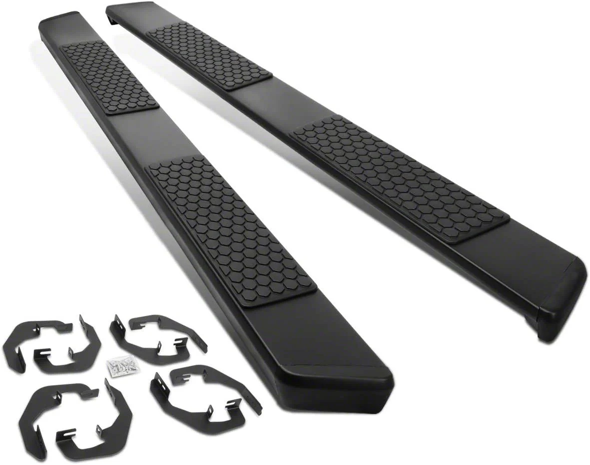 5-Inch Wide Flat Running Boards; Black (07-19 6.0L Silverado 2500 HD Crew Cab)