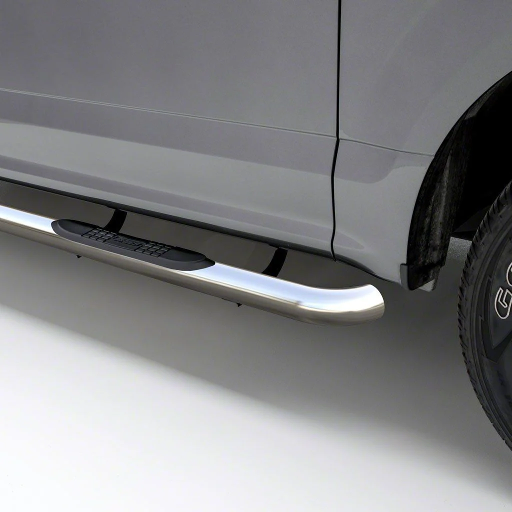 3-Inch Round Side Step Bars; Polished Stainless (07-14 Silverado 3500 HD Crew Cab)