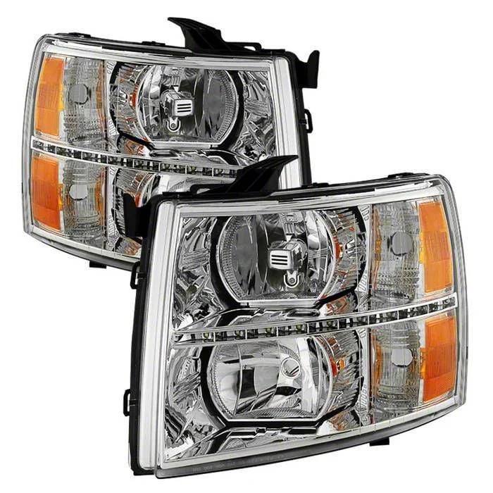 Crystal Headlights with DRL LED Design; Chrome Housing; Clear Lens (07-14 Silverado 3500 HD)