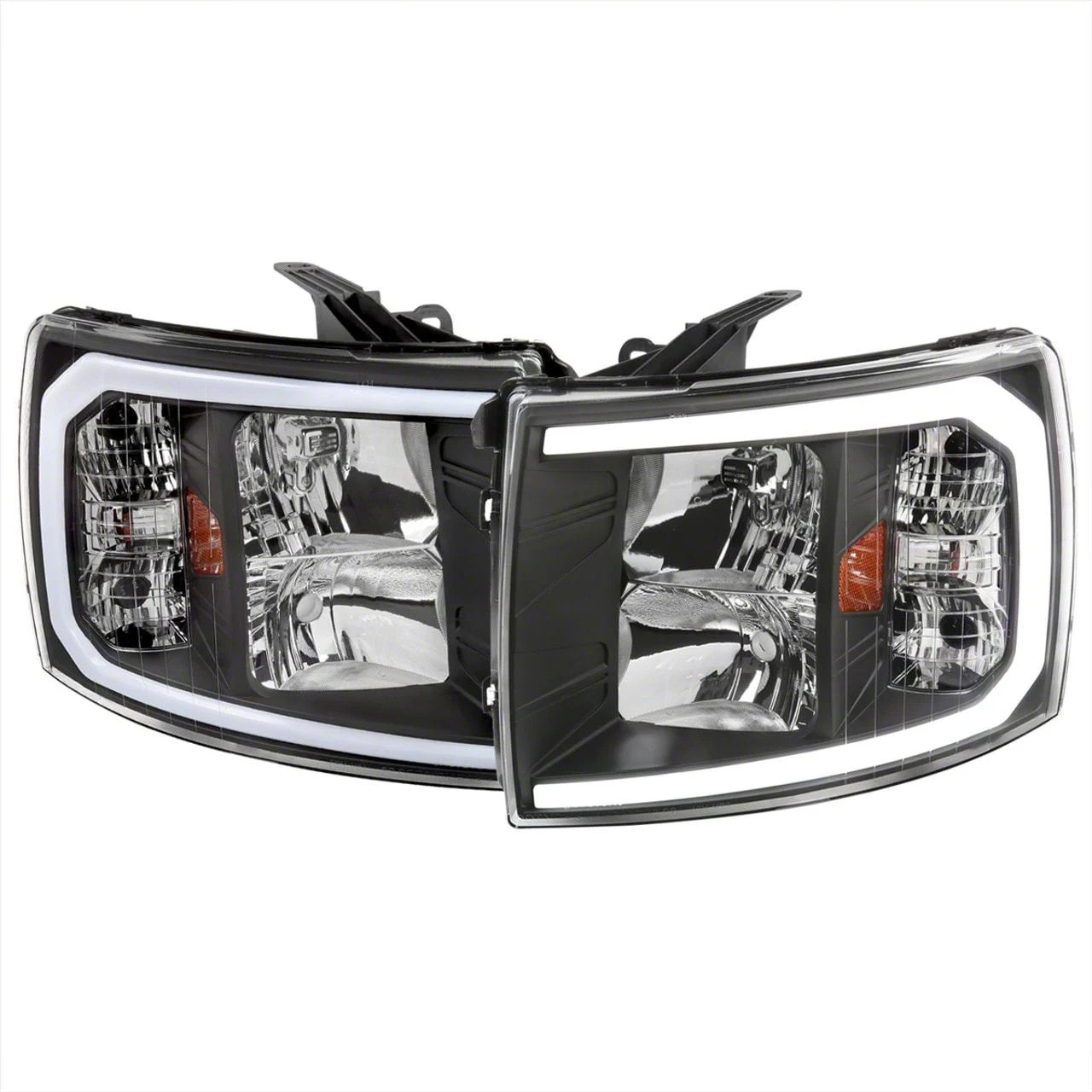 LED C-Bar Factory Style Headlights; Matte Black Housing; Clear Lens (07-14 Silverado 3500 HD)