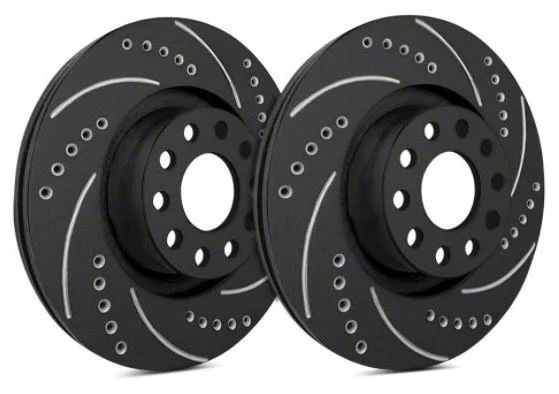 SP Performance Cross-Drilled and Slotted Rotors with Black ZRC Coating; Front Pair (10-15 V6 Camaro)