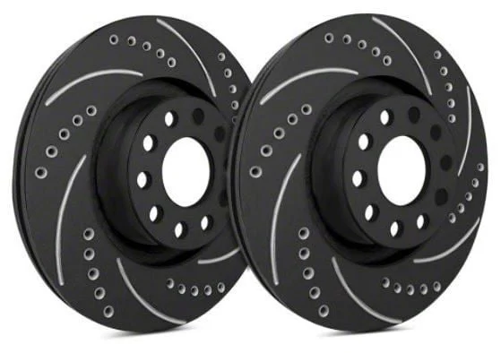 SP Performance Cross-Drilled and Slotted Rotors with Black ZRC Coating; Front Pair (16-24 Camaro LS & LT w/ Single Piston Front Calipers)