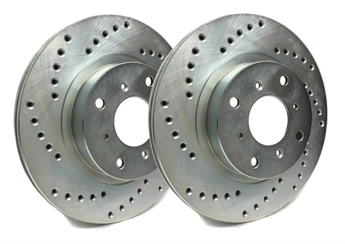 SP Performance Cross-Drilled Rotors with Silver ZRC Coating; Front Pair (15-23 Mustang EcoBoost w/o Performance Pack, V6)