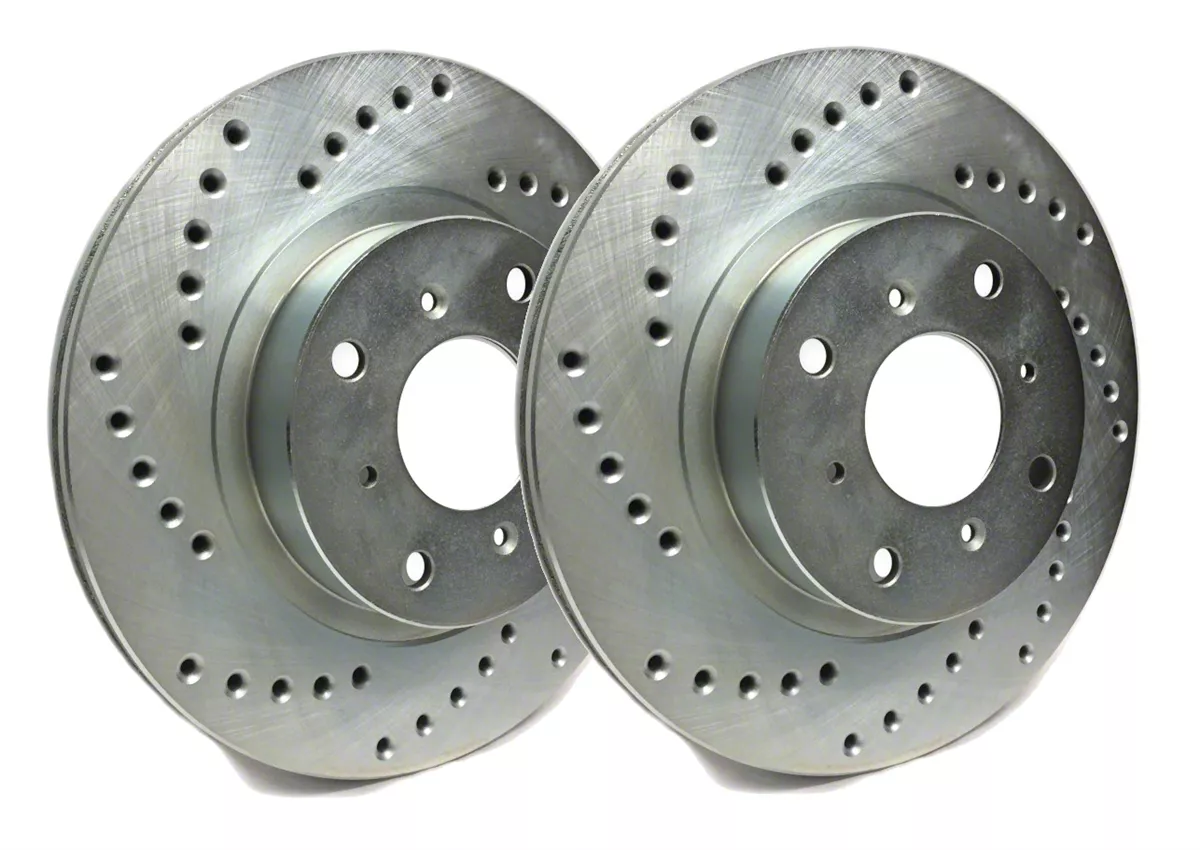 SP Performance Cross-Drilled Rotors with Silver ZRC Coating; Rear Pair (05-14 Mustang, Excluding 13-14 GT500)