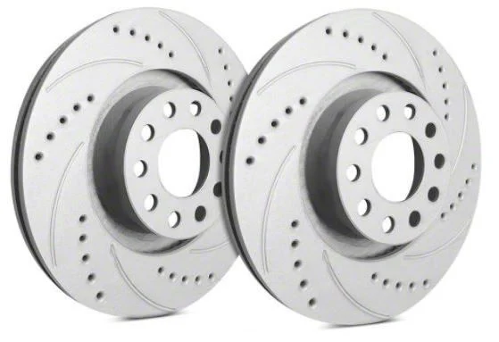 SP Performance Cross-Drilled and Slotted Rotors with Gray ZRC Coating; Front Pair (15-23 Mustang EcoBoost w/o Performance Pack, V6)