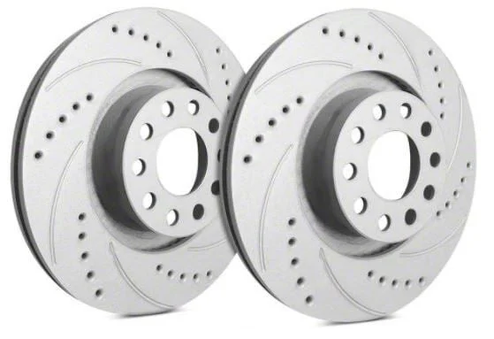 SP Performance Cross-Drilled and Slotted Rotors with Gray ZRC Coating; Front Pair (15-23 Mustang GT w/o Performance Pack, EcoBoost w/ Performance Pack)