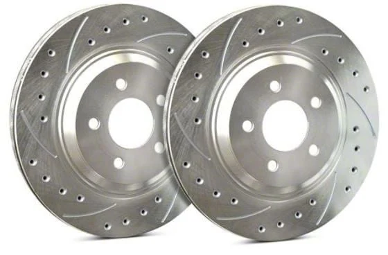 SP Performance Cross-Drilled and Slotted Rotors with Silver ZRC Coating; Rear Pair (15-23 Mustang GT, EcoBoost w/ Performance Pack)