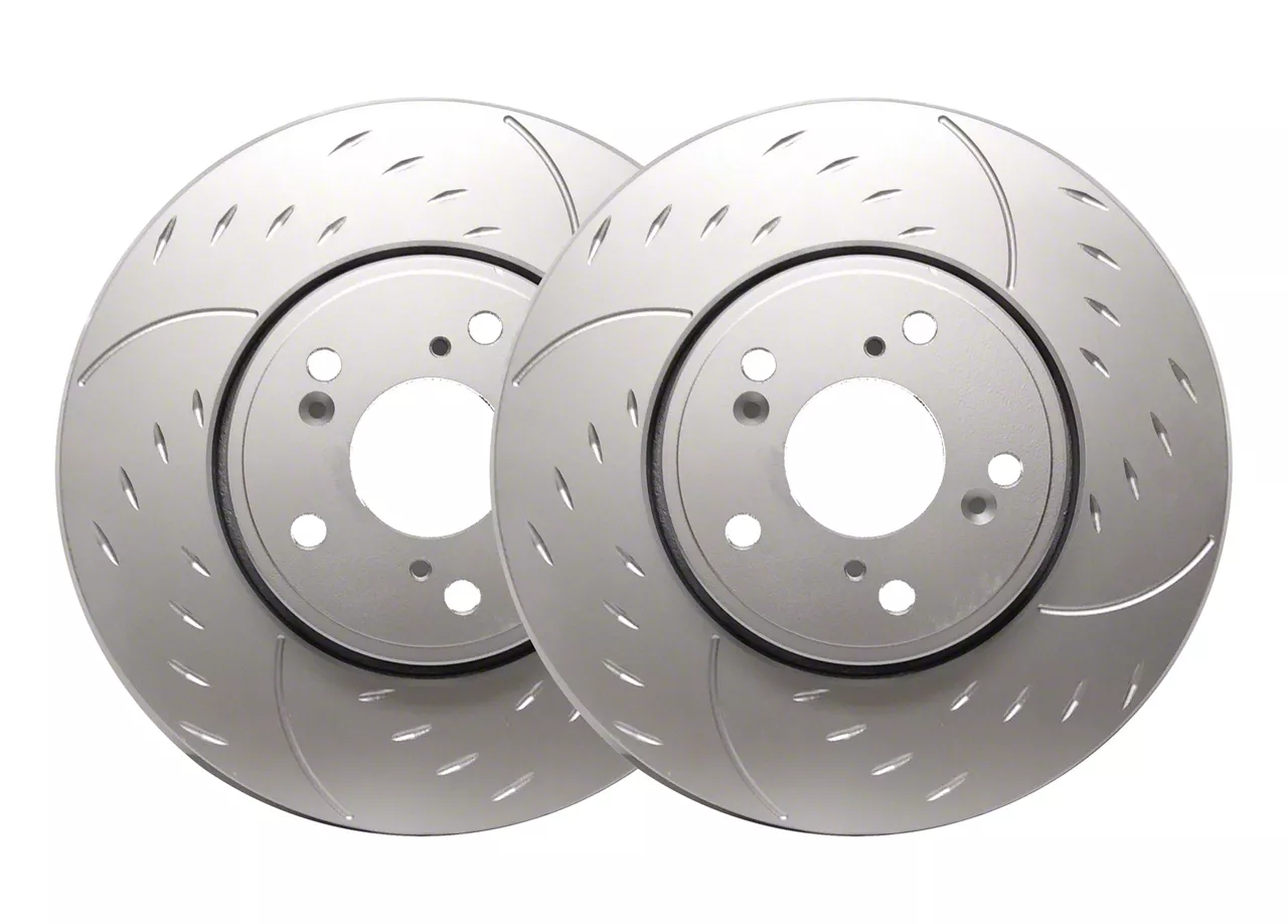 SP Performance Diamond Slot Rotors with Silver ZRC Coating; Front Pair (05-10 Mustang V6)