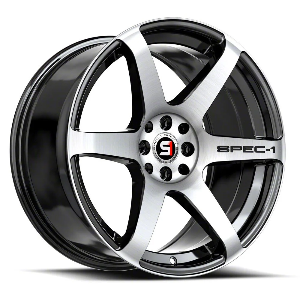 Spec-1 SPT-32 Gloss Black and Machined Wheel; 17x8; 42mm Offset (10-14 Mustang GT w/o Performance Pack, V6)