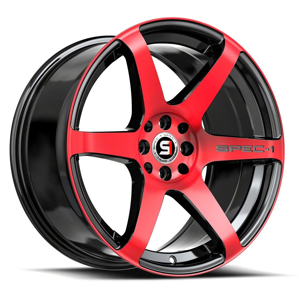 Spec-1 SPT-32 Gloss Black and Red Machined Wheel; 17x8; 42mm Offset (15-23 Mustang GT w/o Performance Pack, EcoBoost, V6)
