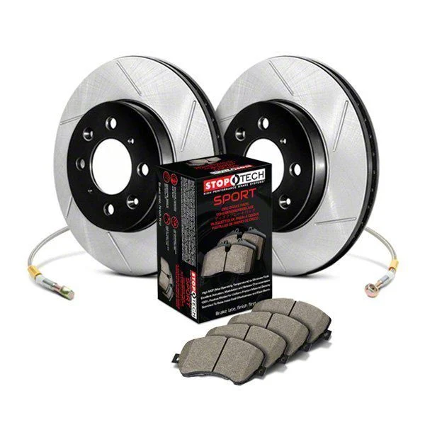 StopTech Sport Axle Slotted Brake Rotor and Pad Kit; Front (2014 Corvette C7 Stingray w/ Standard JL9 Brake Package)