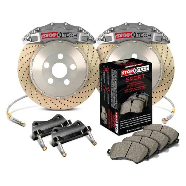 StopTech ST-60 Trophy Sport Drilled Coated 2-Piece Front Big Brake Kit with 380x32mm Rotors; Silver Calipers (06-13 Corvette C6)