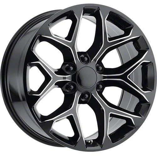 Snowflake Gloss Black Milled 6-Lug Wheel; 24x10; 31mm Offset (07-13 Sierra 1500)