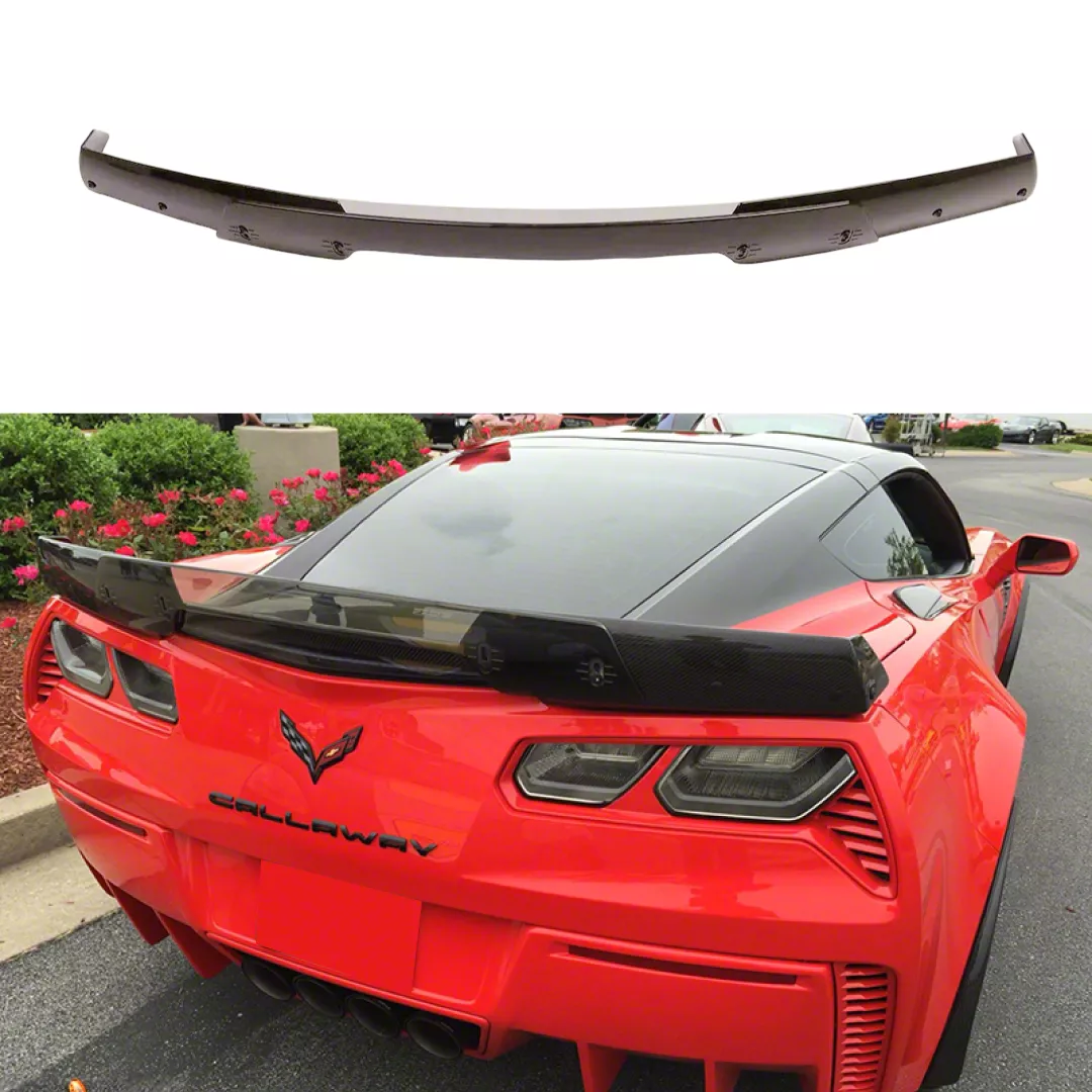 SuperAutoUSA Rear Spoiler with Gurney Flag Wicker Bill; Gloss Black (14-19 Corvette C7)