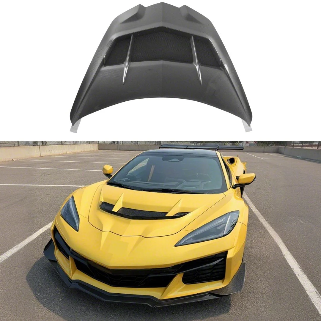 SuperAutoUSA ZR1 Style Hood; Carbon Fiber (20-26 Corvette C8, Excluding ZR1)