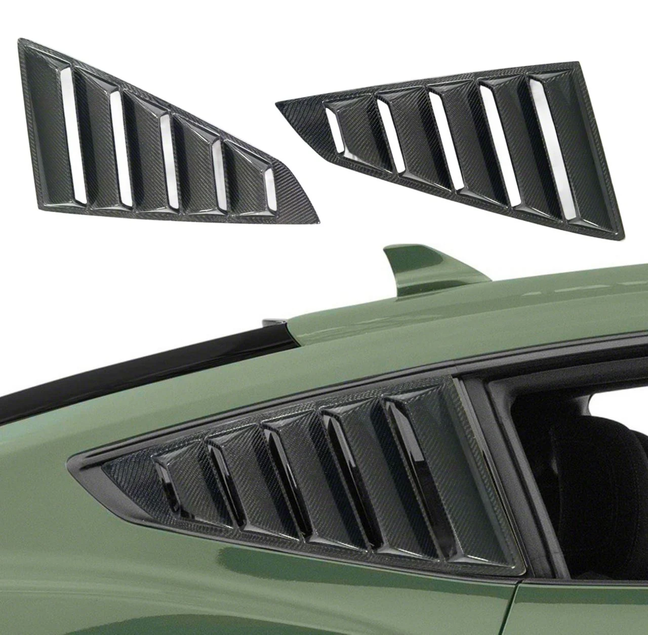 SuperAutoUSA Quarter Window Louvers; Carbon Fiber (24-26 Mustang Fastback)