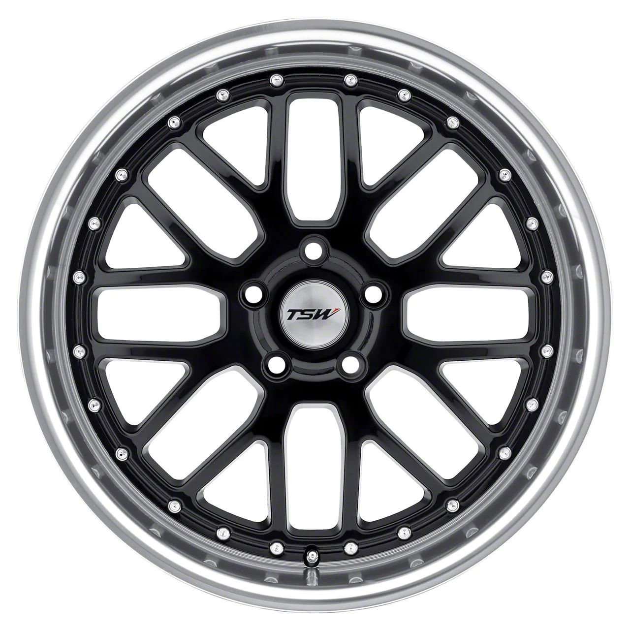TSW Valencia Gloss Black with Mirror Cut Lip Wheel; Rear Only; 19x9.5; 40mm Offset (05-09 Mustang)
