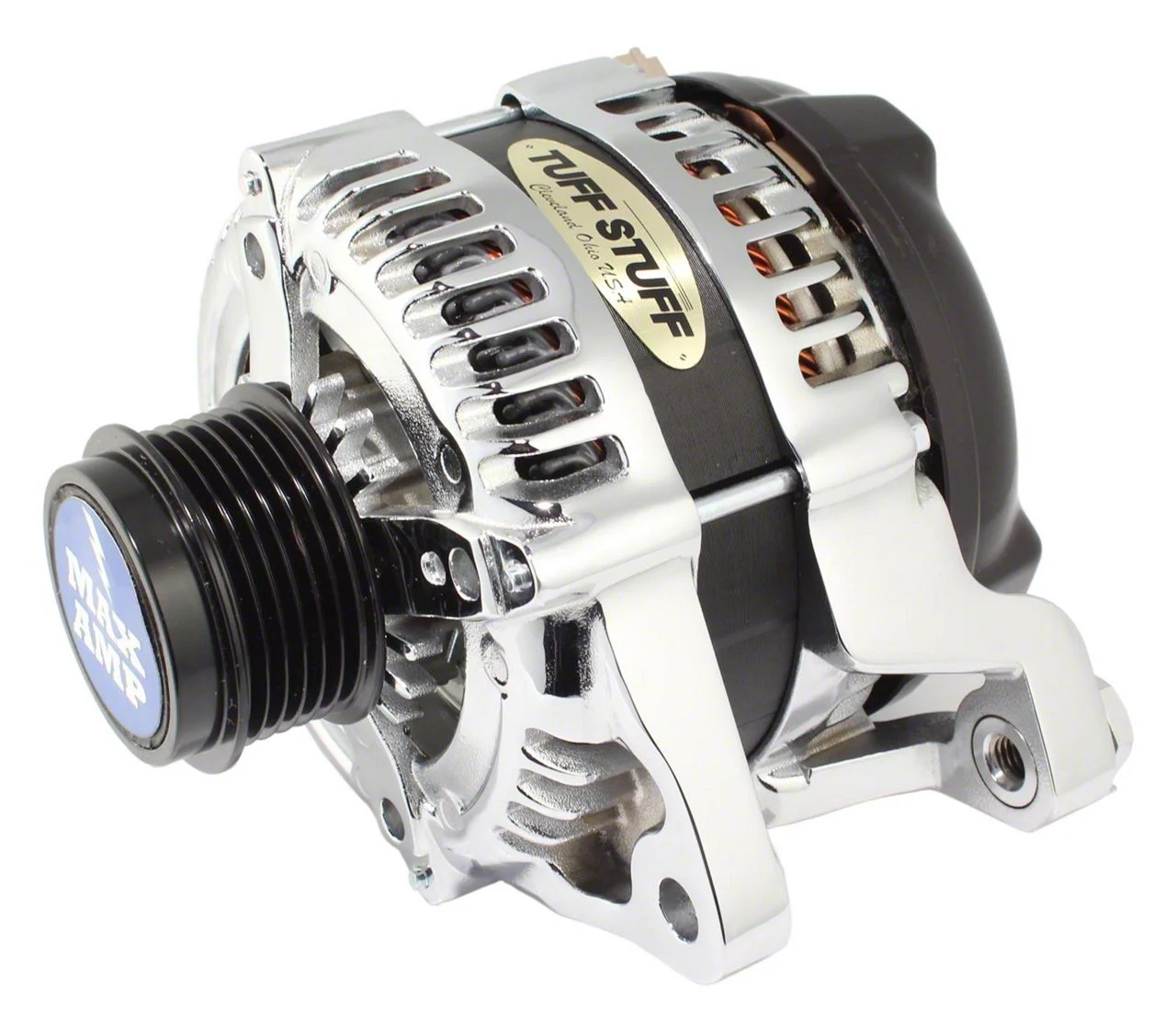 Tuff Stuff Performance Alternator with 6-Groove Pulley; 250 High AMP; Polished (11-17 Mustang GT, V6)