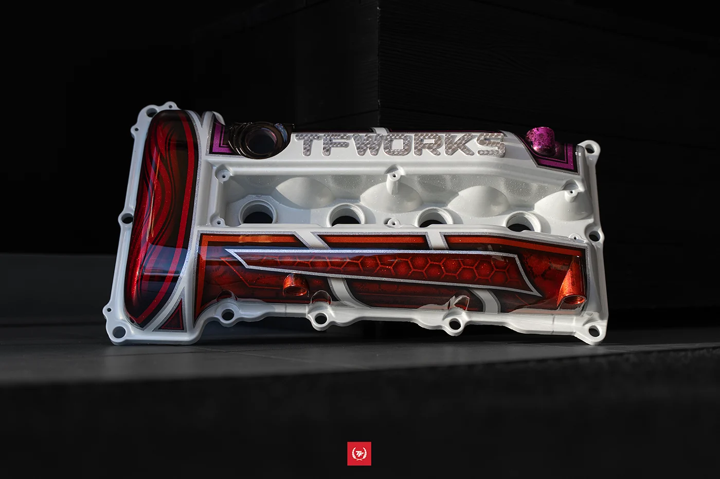 TF-Works S13.4 SR20DET Hybrid Valve Cover - Hand-Striped Edition "White Mystic Haze"