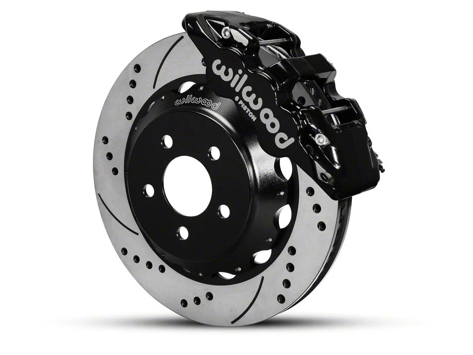Wilwood AERO6 Front Big Brake Kit with 14-Inch Drilled and Slotted Rotors; Black Calipers (15-23 Mustang)
