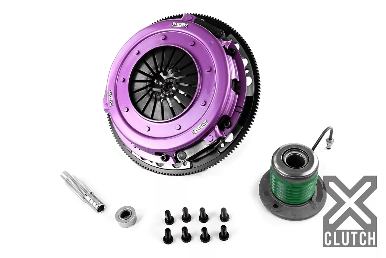 X-Clutch 10.50-Inch Twin Solid Organic Disc Clutch Kit with 6-Bolt Flywheel and Hydraulic Release Bearing; 10-Spline (05-10 Mustang GT)