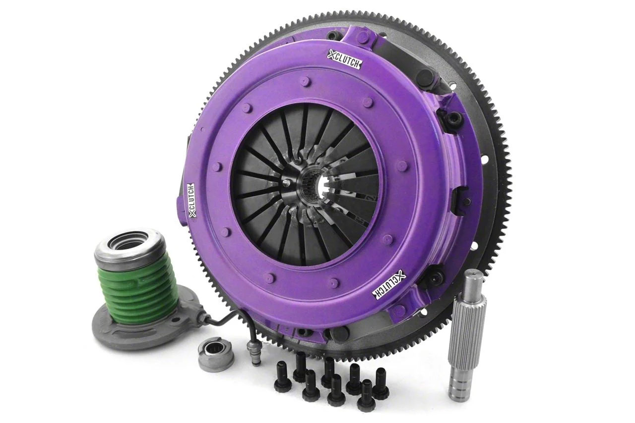 X-Clutch 10.50-Inch Twin Solid Organic Disc Clutch Kit with Flywheel and Hydraulic Release Bearing; 26-Spline (07-14 Mustang GT500)