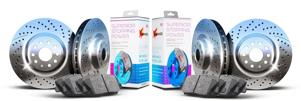 Xbrakes Xi Series Brake Rotor and Pad Kit; Front and Rear; Chrome (06-23 Charger w/ Dual Piston Front Calipers)