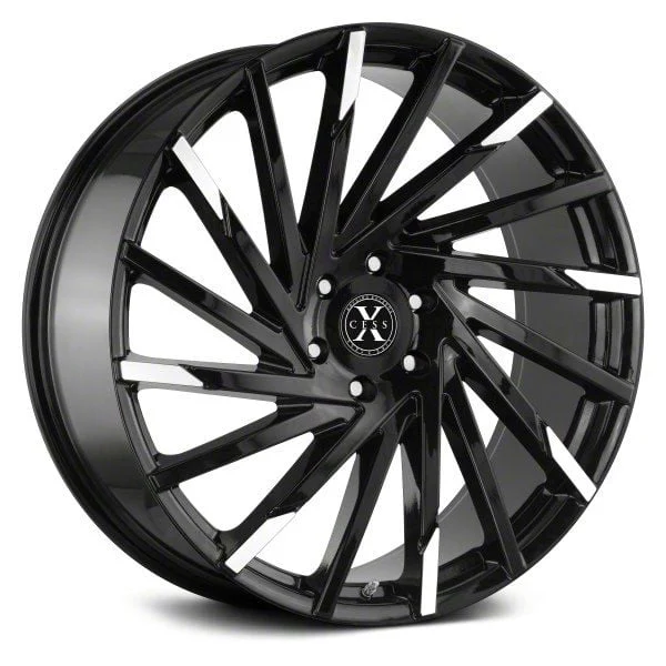 Xcess X02 Gloss Black with Machined Tips Wheel; 20x8.5; 15mm Offset (08-23 RWD Challenger, Excluding Widebody)
