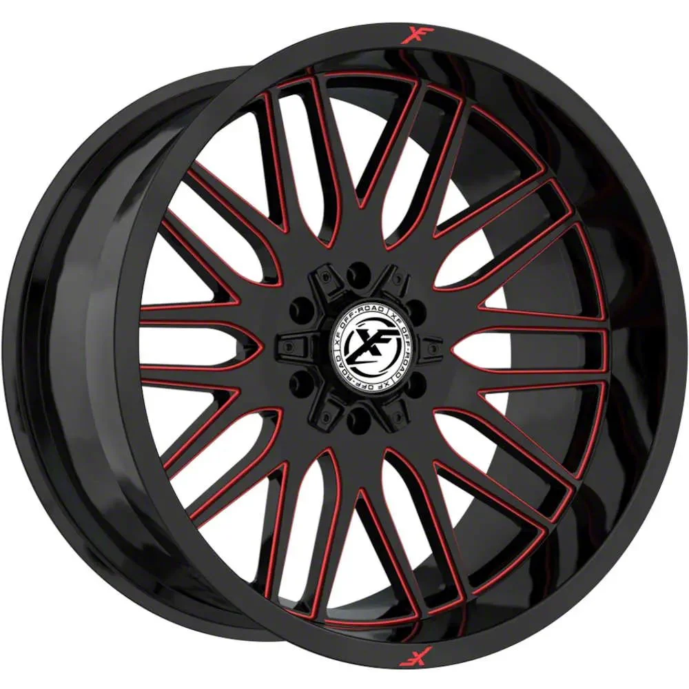 XF Offroad XF-240 Gloss Black Red Milled 6-Lug Wheel; 20x9; 12mm Offset (07-14 Yukon)