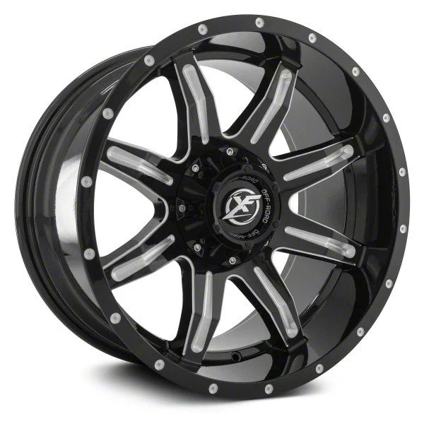 XF Offroad XF-215 Gloss Black Milled 5-Lug Wheel; 20x12; -44mm Offset (02-08 RAM 1500, Excluding Mega Cab)