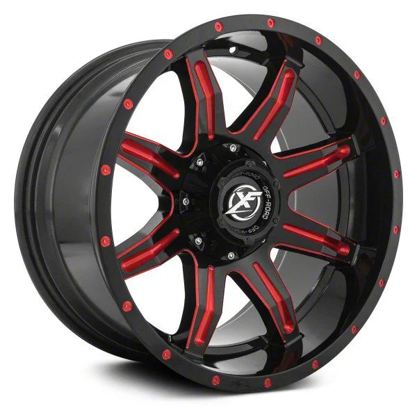 XF Offroad XF-215 Gloss Black Red Milled 5-Lug Wheel; 20x10; -24mm Offset (02-08 RAM 1500, Excluding Mega Cab)