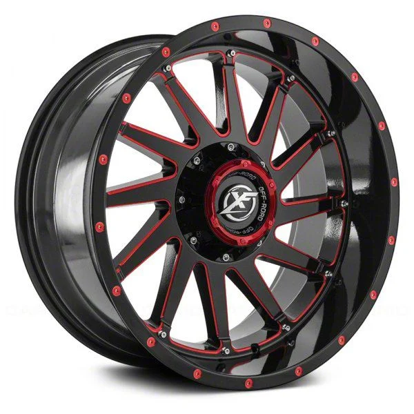 XF Offroad XF-216 Gloss Black Red Milled 5-Lug Wheel; 20x10; -12mm Offset (02-08 RAM 1500, Excluding Mega Cab)