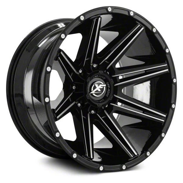 XF Offroad XF-220 Gloss Black Milled 5-Lug Wheel; 20x9; 12mm Offset (02-08 RAM 1500, Excluding Mega Cab)