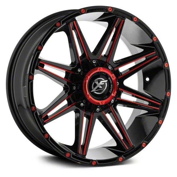 XF Offroad XF-220 Gloss Black Red Milled 5-Lug Wheel; 20x10; -24mm Offset (02-08 RAM 1500, Excluding Mega Cab)